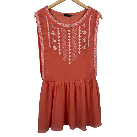 Do & Be Boho Embroidered Coral Sleeveless Mini Dress Size M NWT - Picture 2 of 7